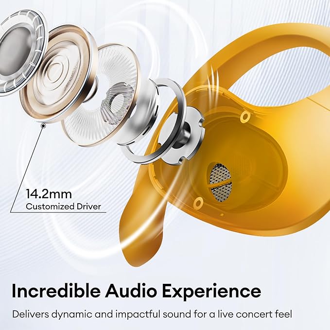 TRANSFORMERS Open Ear Earbuds with Ear Hooks,Open Ear Headphone True Wireless Earbuds Over Ear Headphones Bluetooth 5.4 60H Play,IPX5 Waterproof for Work Fitness Running Yoga Gym, Yellow-Bumblebee