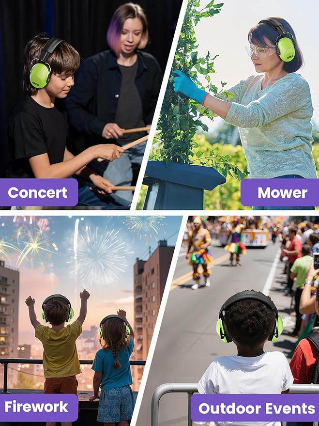 Dr.meter Kids Noise Cancelling Headphones, Adults Kids Ear Muffs for Noise Reduction EM100 27.4SNR Ear Protection for Moster Jam Mowing Firework Concerts- 2 Pack Green