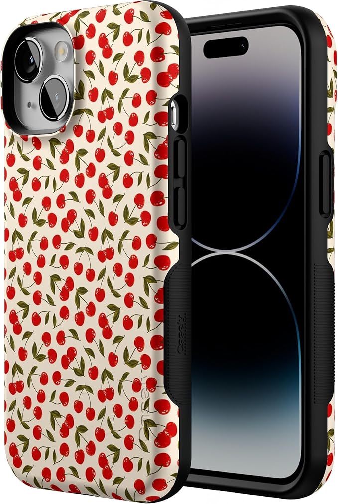 Casely iPhone 14 Case | Cherry on Top | Red Cherries Floral | Compatible with MagSafe | Bold Protective Design