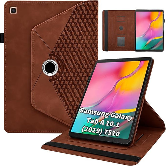 Rotating Case for Samsung Galaxy Tab A 10.1 2019 Model SM-T510/T515,360° Rotating Multi-Angle Viewing Stand Cover PU Leather Business Folio Protective Cases, Brown