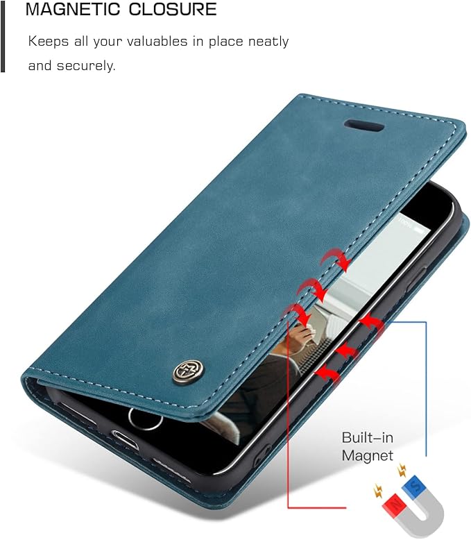 for iPhone 6 / 6S Case, Flip Wallet Leather Case with Card Holder Magnetic Closure Shockproof Kickstand Protective Phone Cases Cover for iPhone 6S,Blue-Green