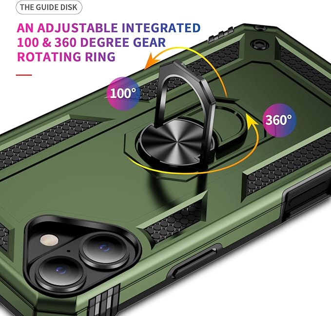 ADDIT Compatible with iPhone 17 Case with Tempered Glass Screen Protector, Adjustable Kickstand Ring, Military-Grade Heavy Duty Protection, Shockproof, Anti-Fingerprint,ArmyGreen