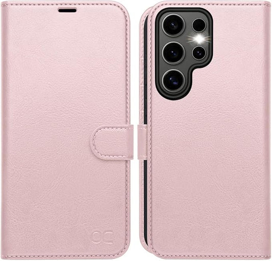 OCASE Compatible with Galaxy S25 Ultra Wallet Case, PU Leather Flip Folio Case with Card Holders RFID Blocking Kickstand [Shockproof TPU Inner Shell] Protective Phone Cover 2025, Pink