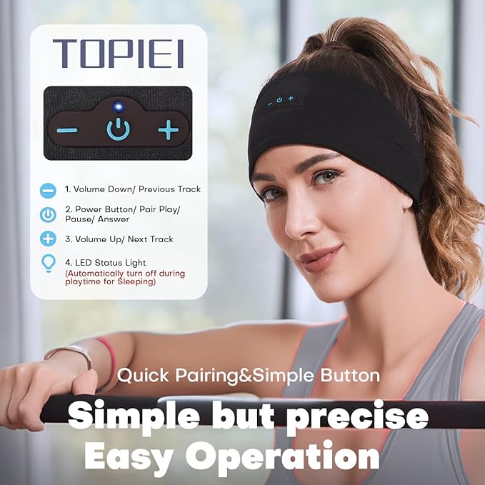 Sleep Headphones Bluetooth Headband for Side Sleeper, 17 Hours Playtime, Wireless Headband Headphones with HD Stereo Speakers for Workout,Running,Yoga, Ideal Gifts for Men, Women, Teens, Black