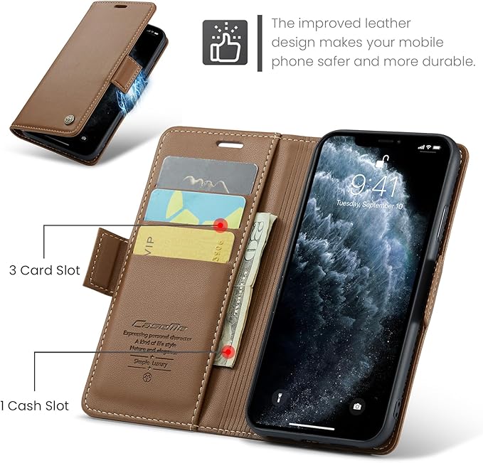 for iPhone 11 Pro Max Case, Premium PU Leather Wallet Case Flip Cover with [RFID Blocking][Card Holder][Stand Function] Shockproof Protective for iPhone 11 Pro Max, Brown