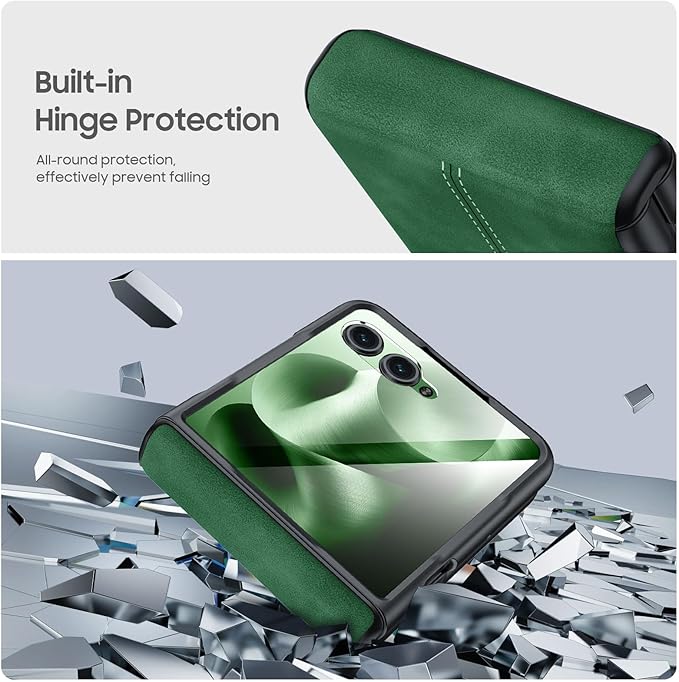 for Motorola Razr Ultra 2025 Case Built-in Screen Protector & Hinge Protection & Ultra Thin PU Leather Matte PC Shockproof Phone Cover Smartphone Case for Moto Razr Ultra 2025 (Green)