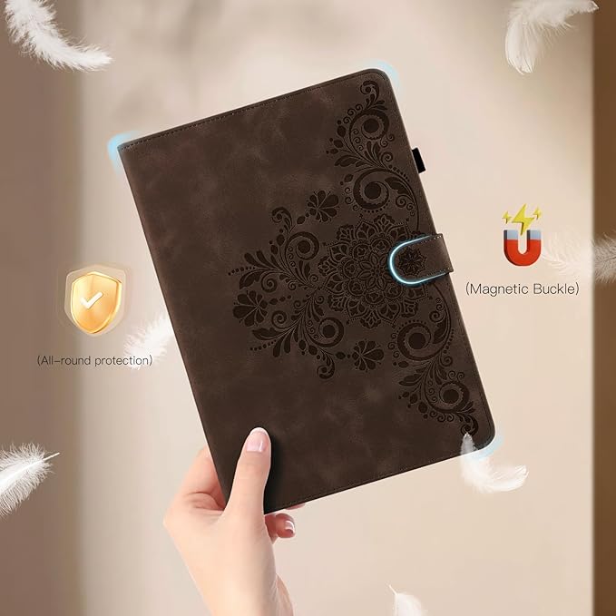 Case for Galaxy Tab A9+ Case 11 Inch, Retro Samsung Galaxy Tab A9 Plus Cover SM-X210/215 with Carved Flap, Magnetic Buckles Design, Stand Function Brown