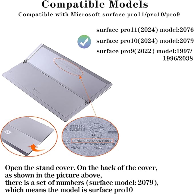 for Microsoft Surface Pro11 Pro10 Pro9 Tablet Protective Case 13 inches 2024/2022, Thicken and Rugged Cover with Stand Case, Compatible Keyboard Cover, Including Hand Strap Shoulder,Black