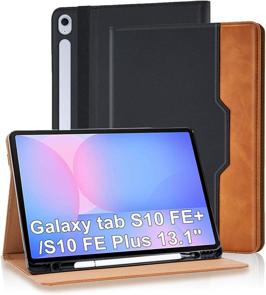 Case for Samsung Galaxy S10 Fe Plus 13.1 inch with S Pen Holder, PU Leather with Hand Strap Folio Flip Cover for Galaxy S10 FE+ with Pockets Auto Sleep/Wake for Man Woman, Black