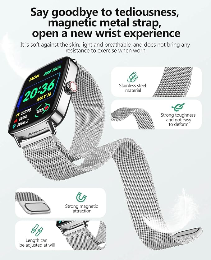 2025 Smart Watches for Women Men, 1.85" AI Voice Smartwatch, 24/7 Heart Rate Monitor, Stress/SpO2/Sleep Tracker, IP68 Waterproof, Weather, 100+ Sports Fitness Tracker for Android iOS Silver Metal