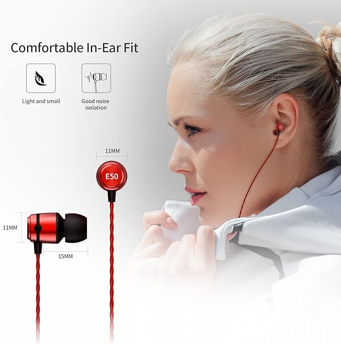 SoundMAGIC E50 Wired Earbuds No Microphone in Ear Monitor HiFi Earphones Noise Isolating Headphones Comfortable Fit Black Red