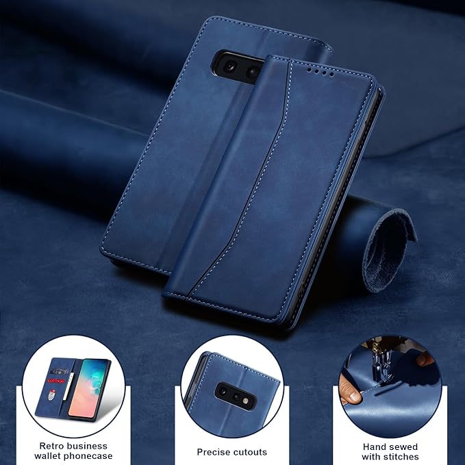 Jasonyu Flip Wallet Case for Samsung Galaxy S10e,Leather Magnetic Folio Cover with Card Holder,Kickstand - TPU Shockproof Durable Protective Phone Case,Blue