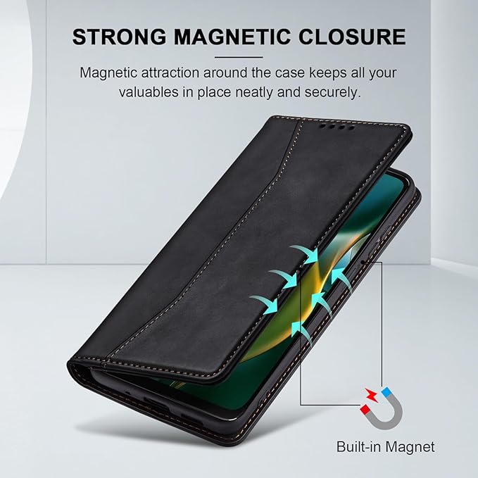 Jasonyu Flip Wallet Case for Moto G 5G (2025),Leather Magnetic Folio Cover with Card Holder,Kickstand - TPU Shockproof Durable Protective Phone Case,Black