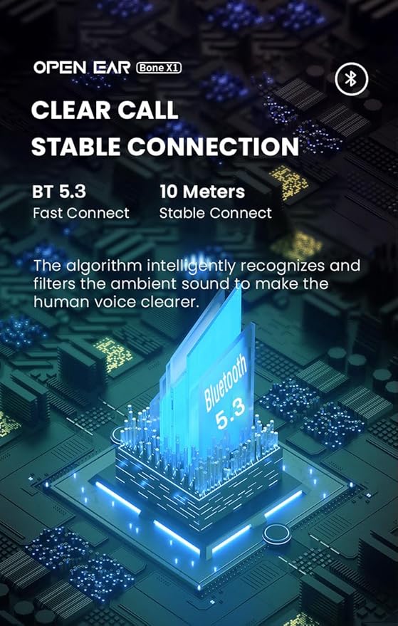 Bone Conduction Headphones, Open Ear Wireless Headphones with Microphone, Bluetooth 5.3, 6 Hours of Use Time, IPX5 and Sweat Resistant Sports Headphones for Outdoor, Workout, Cycling (Blue)