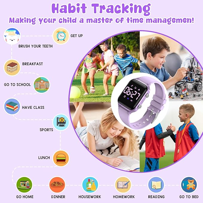 Kids Digital Watches for Boys Girls, Sports Watch with Fitness Tracker, Pedometer, Alarm Clocks, Stopwatch, No App Needed Waterproof Kids Watch, Gift for Teens Student Girls Boys Ages 5-14
