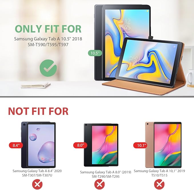 Case for Samsung Galaxy Tab A 10.5 2018 SM-T590/T595/T597, PU Leather Folio Stand Case with Hand Starp and Pocket, Auto Wake/Sleep Smart Tablet Cover, Black