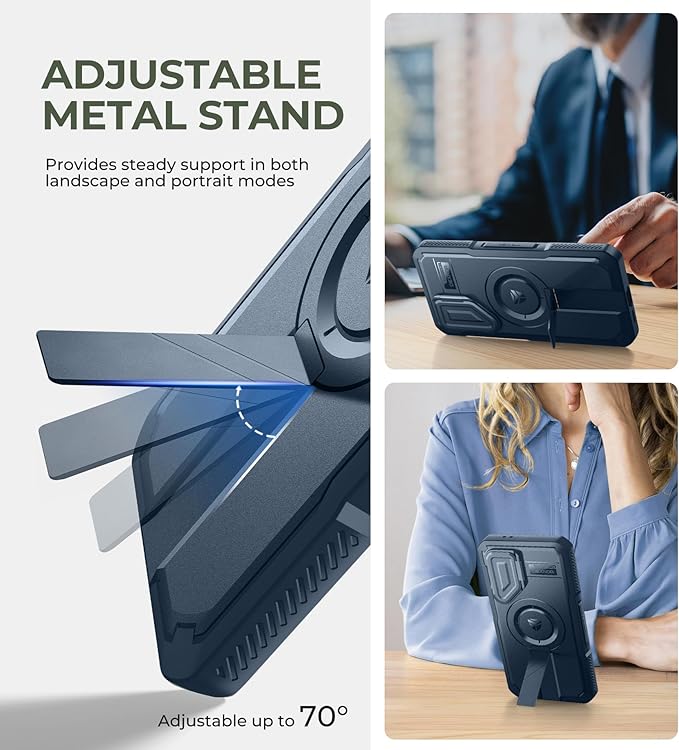 Dexnor for Samsung Galaxy S24 FE Case with Camera Cover & Adjustable Kickstand & Built-in Screen Protector, Magnetic Rugged Shockproof Bumper Cases Heavy-Duty Magnetic Protective Cover,Navy Blue