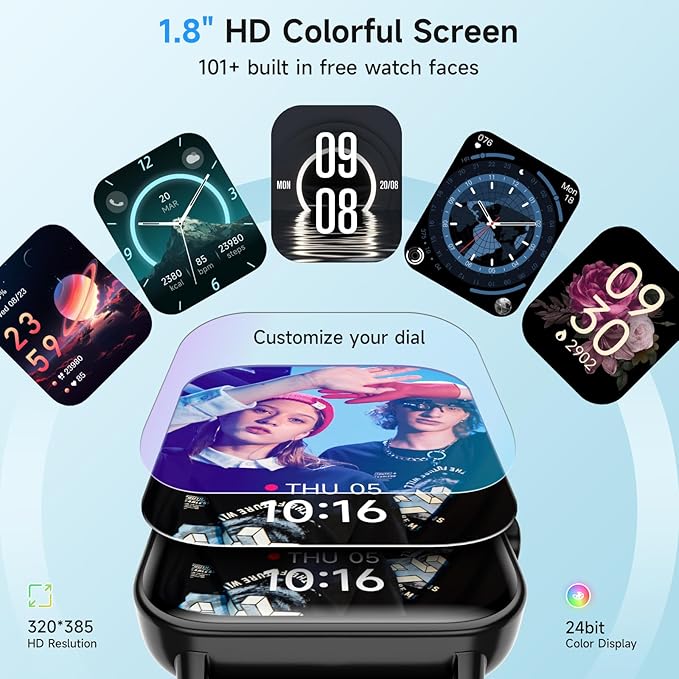 Smart Watches for Men Women, Alexa Built-in, 1.8" Smartwatch with Heart Rate/SpO2/Sleep/Stress, IP68 Waterproof Fitness Tracker with Bluetooth Call (Answer/Make), 101+ Sports Modes, for Android iPhone