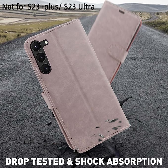 MONASAY Wallet Case Compatible for Galaxy S23 5G,[RFID Blocking] Flip Folio Leather Cell Phone Cover with Credit Card Holder, 6.1 inch, Pinksand