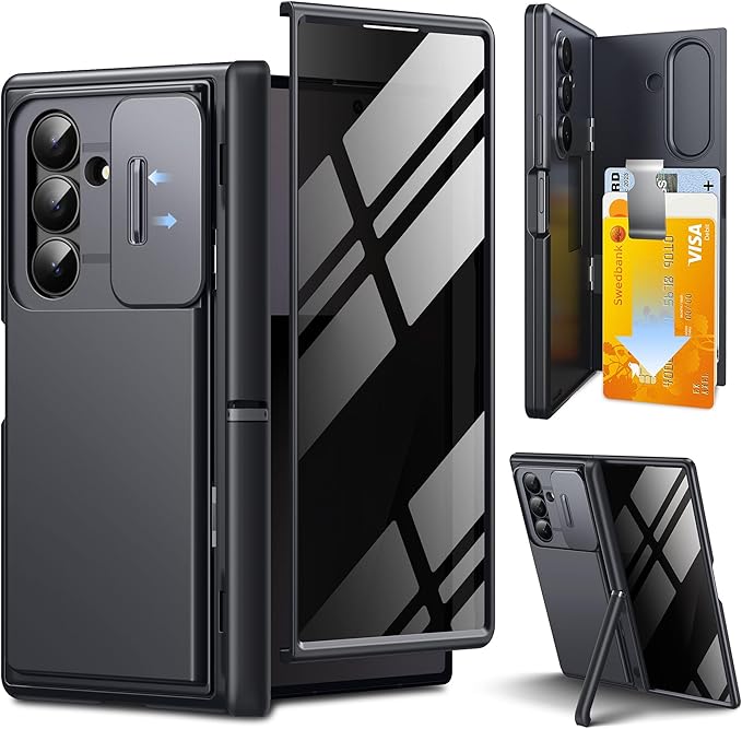 TONGATE Wallet for Galaxy Z Fold 7 Case, 2 Invisible Stands & 4-Card Holder Anti Spy Built-in Privacy Screen Protector & Camera Cover Z7 Hard Phone Case for Samsung Z Fold 7 2025 8",Privacy Black