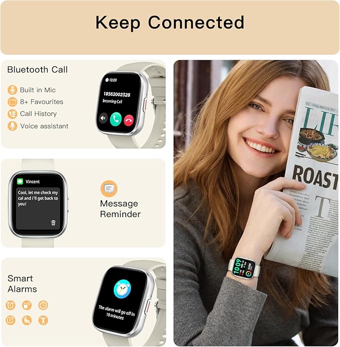 Smart Watches for Men Women Answer/Make Call, 1.85" Fitness Watch with 120+ Sports Modes, Heart Rate/SpO2/Sleep Tracker, Pedometer, IP68 Activity Tracker and SmartWatch for Android iOS (Silver, 1.85“)