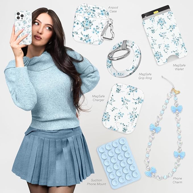 VELVET CAVIAR Case for iPhone 17 Pro Max | Compatible with MagSafe | 10ft Drop Tested | Protective Designer Cases | French Blue Floral