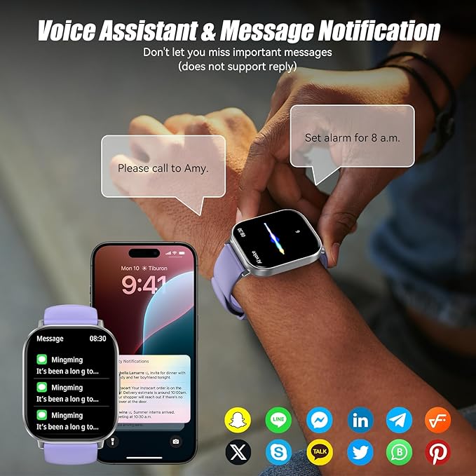 Smart Watch, 2.01" HD Touchscreen Fitness Watch, Bluetooth Calls, 120 Sports Modes Activity Tracker, 24/7 Heart Rate & Sleep Monitor, IP67 Waterproof, iOS Android Compatible (Purple)