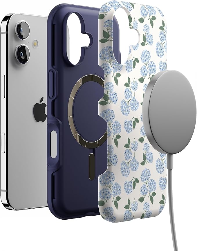 Casely iPhone 17 Case | Nantucket Cottage | Blue Hydrangea | Bold Protective Design | Compatible with MagSafe