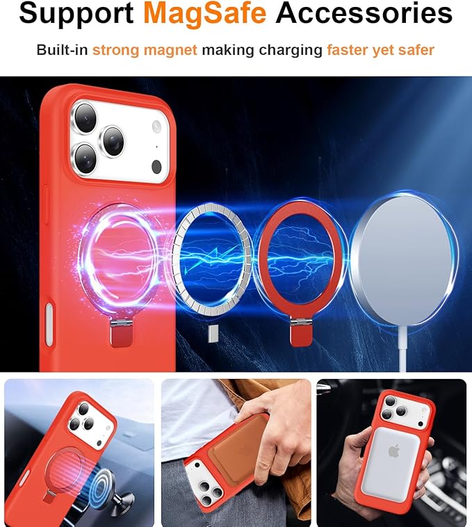 ZHK Liquid Silicone Designed for iPhone 17 Pro Case with Magnet Stand, [Precise Camera Lens Protection][Mil-Grade Drop Shockproof][Soft Anti-Scratch Microfiber Lining] Slim Fit Cover, Red