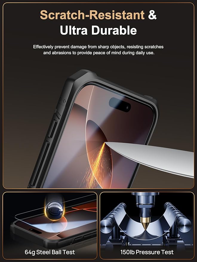 Vihibii for iPhone 16 Pro Max Case with [2X Screen Protector], Built-in Card Holder (4 Cards), [RFID Blocking] & Slide Camera Cover & Tempered Glass Films, Rugged Wallet Case for 16 Pro Max, Black