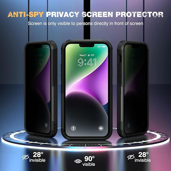 Diaclara Designed for iPhone 14 Case, [with Privacy Screen Protector] [Anti Spy] [Military Grade Drop Protection] Heavy Duty Full-Body Shockproof Phone Case, Black