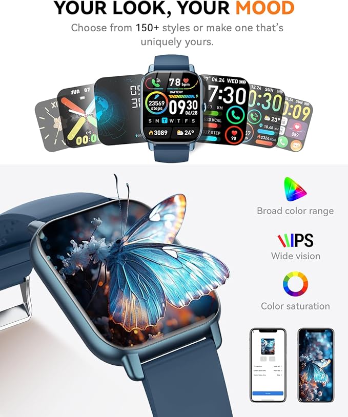 Smart Watches for Men Women(Answer/Make Call), 1.85 inch HD Fitness Tracker Watch with Activity Counter/Sleep Monitor/ 110+ Sports Modes, IP68 Waterproof Smart Watch for Andriod iPhone iOS Compatible