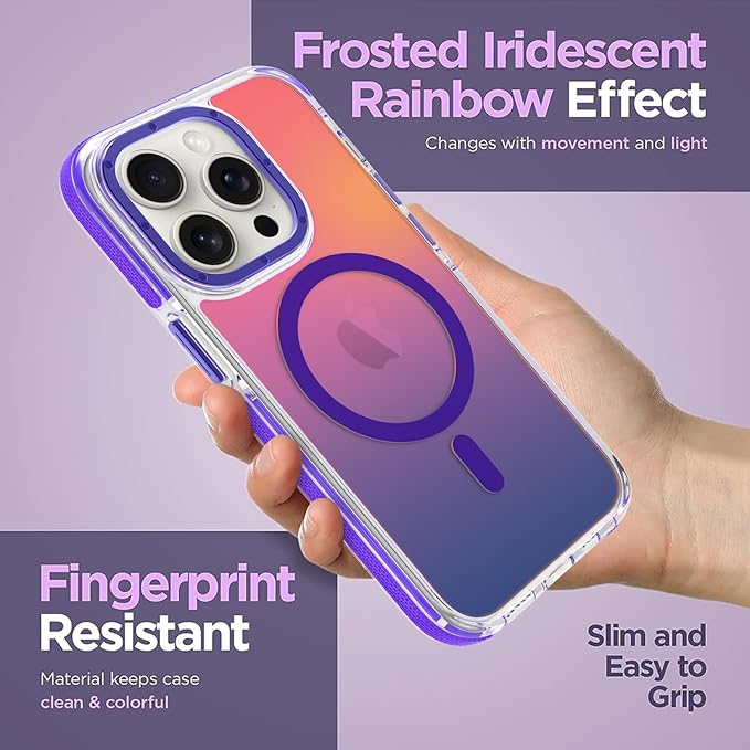 MOWIME Magnetic Case for iPhone 15 Pro [Compatible with Magsafe] [Cute Fashion Fluorescent Design] [1 Screen Protector] Slim Translucent Matte Case for iPhone 15 Pro 6.1" 2023, Purple