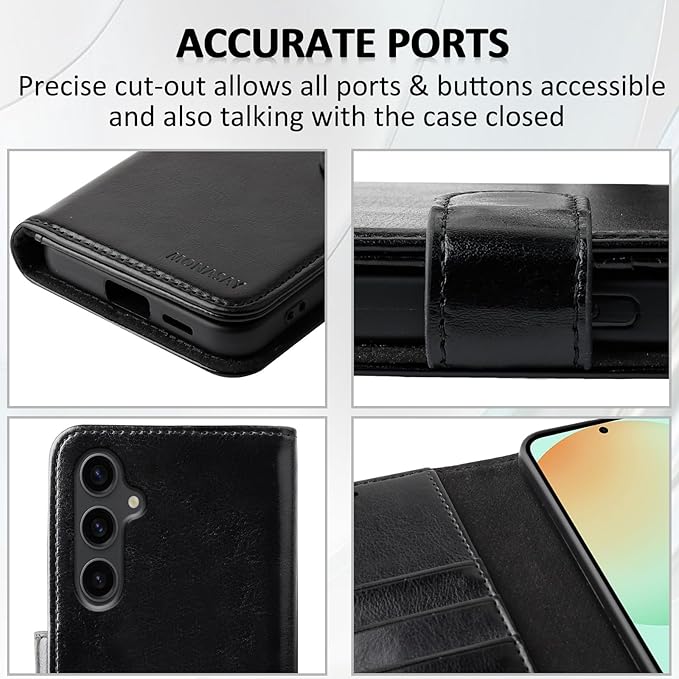 MONASAY Wallet Case Fit for Samsung Galaxy S24 FE 6.1 inch 5G,[RFID Blocking] Flip Folio Leather Cell Phone Cover with Credit Card Holder, Black