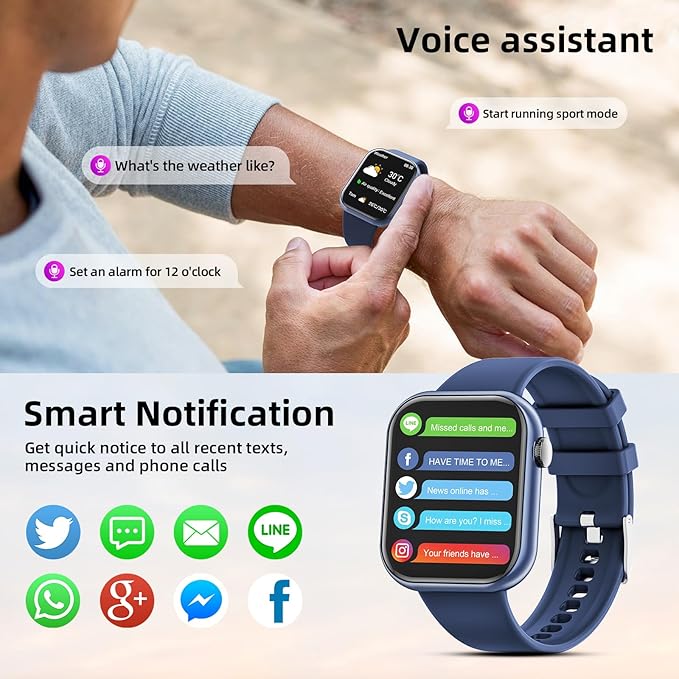 Hwagol Smart Watch (Answer/Make Call) 1.85inch Fitness Tracker, DIY Dials/Pedometer/Calories/Multiple Sport Modes/Voice Assistant, Smart Watches for Men Women Android iOS Phones