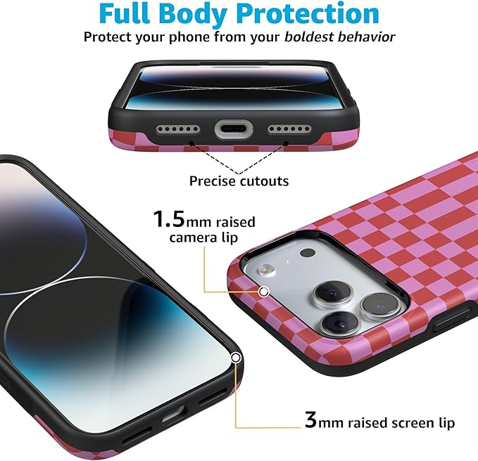 Casely iPhone 17 Pro Case | Vibe Check | Pink Checkerboard | Compatible with MagSafe | Bold Protective Design