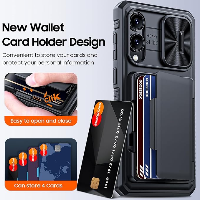 for Samsung Galaxy S25 Edge Case Wallet with RFID [Cards Holder][Camera Cover][Edge Raised] Full Body Shockproof Silicone Protective Phone Case for Galaxy S25 Edge 2025 (Black)