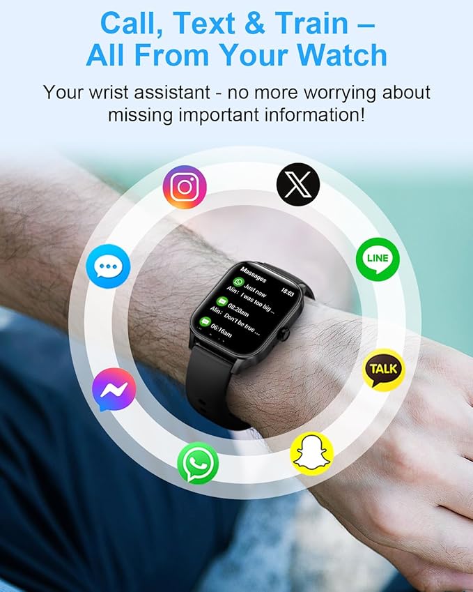 Smart Watch for Men Women, 1.85"HD Fitness Tracker (Answer/Make Call/Messages),130+ Sport Modes with 24/7 Heart Rate/Sleep Monitor/Pedometer, IP68 Waterproof, Smartwatche for Android&iOS (Black)