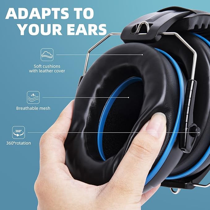 Noise Cancelling Ear muffs for Shooting Ear Protection, SNR 35dB Noise Reduction Headphones for Adult Kids Autism, Adjustable Sound Proof Hearing Protection for Shooting Mowing (Blue & White)