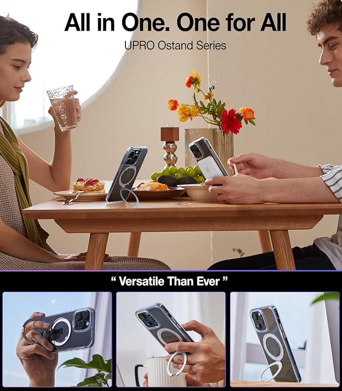 TORRAS Magnetic UPRO™ Ostand for iPhone 13 Pro Max Case 6.7 inch [Fit for MagSafe] Adjustable Stand [Never Yellow] [MIL-Grade Protection] Hard Clear Case for iPhone 13 Pro Max (2021), Full Clear