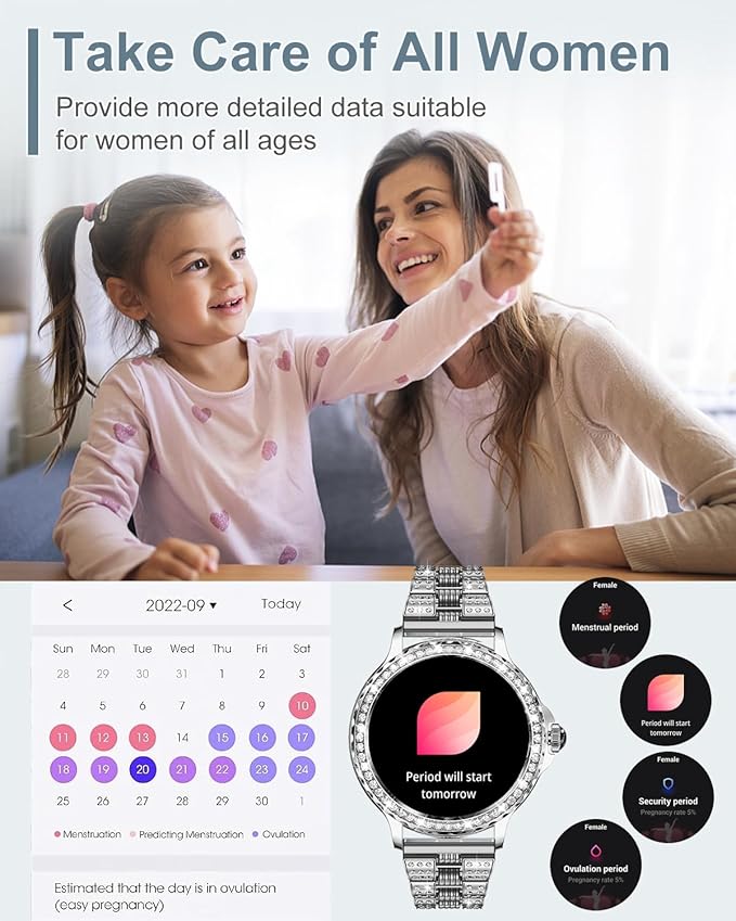 Smart Watches for Women(Answer/Make Calls) with Diamonds, 1.3” HD Bluetooth Smart Watch for Android iOS Phones, IP68 Waterproof Fitness Activity Trackers Smartwatch with Heart Rate/SpO2/Sleep Monitor