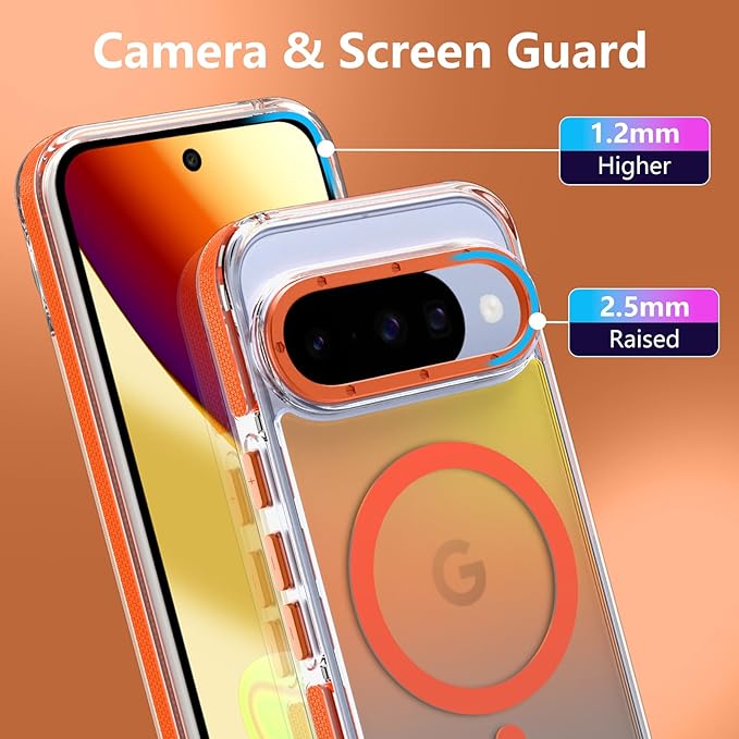 MOWIME Magnetic Case for Google Pixel 10/10 Pro [Compatible with Magsafe] [Cute Fashion Fluorescent Design] Shockproof Slim Translucent Matte Case for Pixel 10/10 Pro 6.3", Orange