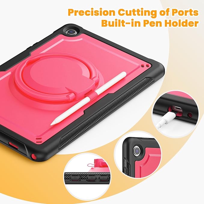 Case for Samsung Galaxy Tab A9 Plus/ A9+ 11 Inch 2023, Lightweight Shockproof Drop-Proof Case, 360° Rotating Handle Stand, Adjustable Shoulder Strap& Pencil Holder (Pink)