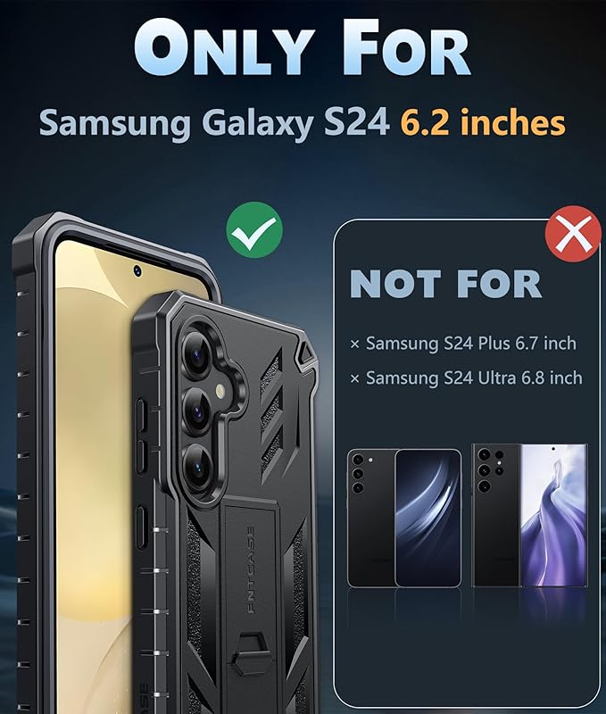 FNTCASE for Samsung Galaxy S24 Case: Military Grade Protective Cases with Kickstand | Rugged Drop Proof Shockproof Protection | Dual Layer Matte Textured TPU Phone Cover - 6.2 inches (Black)