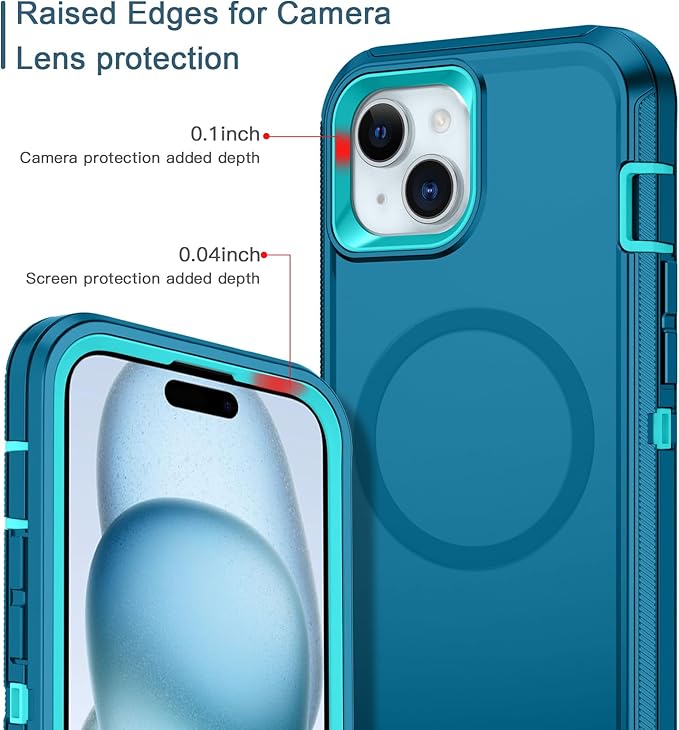 for iPhone 13/14/15 Case [Compatible with MagSafe] Shockproof 3-Layer Full Body Protection Rugged Heavy Duty Cover Case for Apple iPhone 13/14/15 6.1",Turquoise