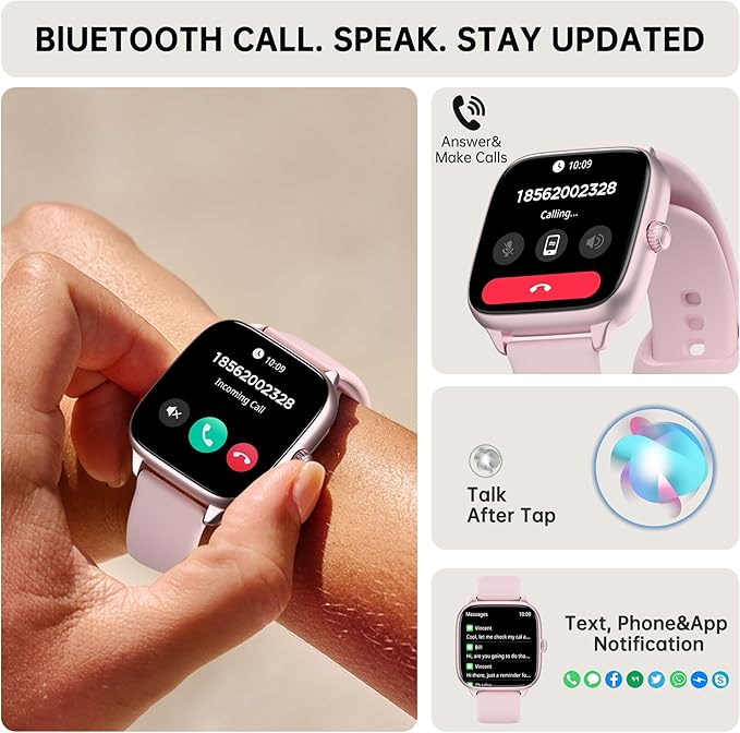 Health Fitness Tracker (Answer/Make Calls), Smart Watch with 24/7 Heart Rate Monitor, Activity Tracker with Blood Pressure, Blood Oxygen, 120+ Sport Modes Sleep Tracker for Women Men (Pink)