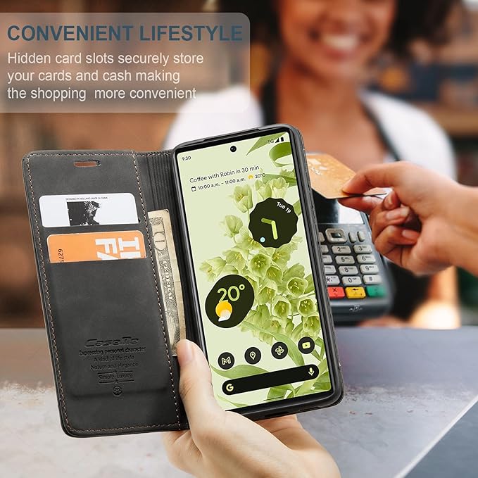 for Google Pixel 6 Case, Flip Wallet Leather Case with Card Holder Magnetic Closure Shockproof Kickstand Protective Phone Cases Cover for Google Pixel 6,Black