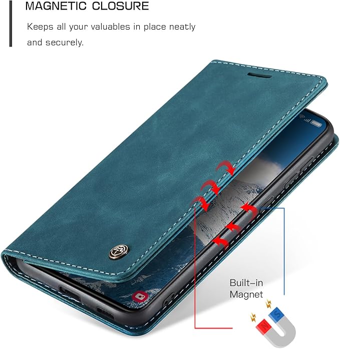for Samsung Galaxy S24 FE 5G Case, Flip Wallet Leather Case with Card Holder Magnetic Closure Shockproof Kickstand Protective Phone Cases Cover for Galaxy S24 FE, Blue-Green
