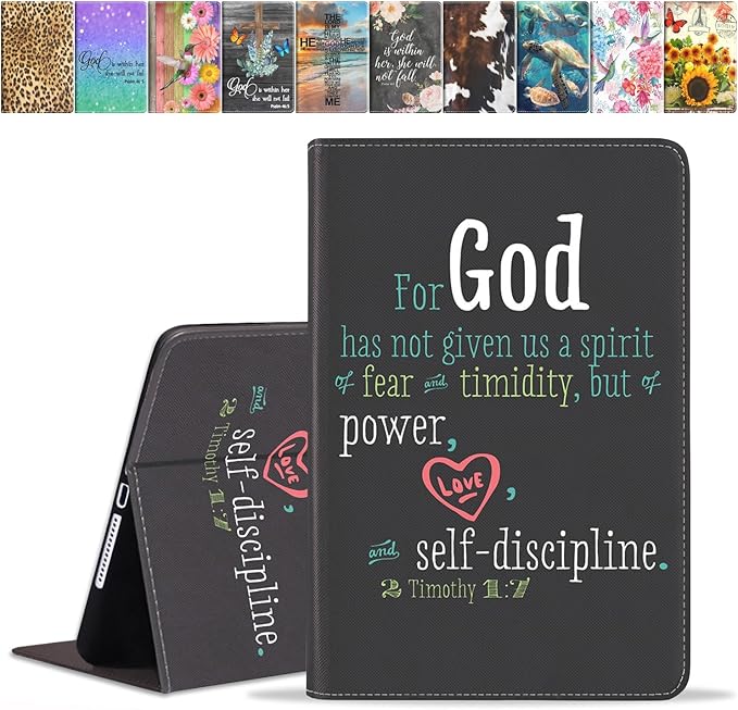 Case for Samsung Galaxy Tab A7 10.4 inch 2022/2020 (SM-T500/T503/T505/T507/T509), Premium PU Leather Stand Folio Cover with Auto Sleep/Wake, Quote Bible Verse 2 Timothy 1:7