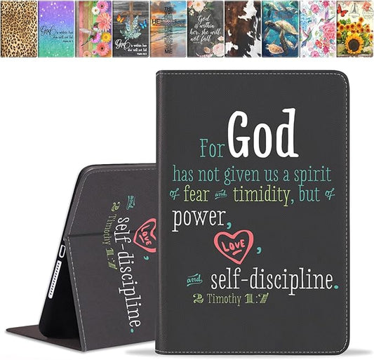 Case for Samsung Galaxy Tab A7 10.4 inch 2022/2020 (SM-T500/T503/T505/T507/T509), Premium PU Leather Stand Folio Cover with Auto Sleep/Wake, Quote Bible Verse 2 Timothy 1:7